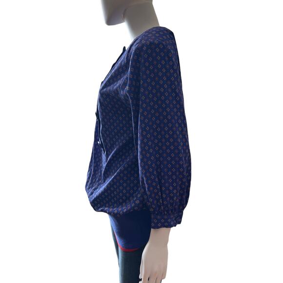 Vintage 80s Lindsey Blake Cobalt Blue Asymmetrical Button Blouson Top, 16 - Picture 3 of 6